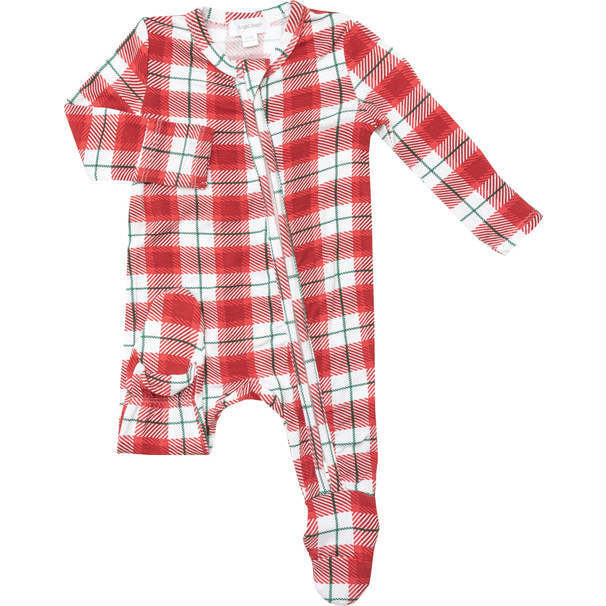 Holiday 2-Way Zipper Footie, Red Plaid