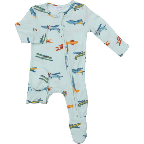 Airplanes 2-Way Zipper Footie, Blue - Angel Dear Rompers | Maisonette