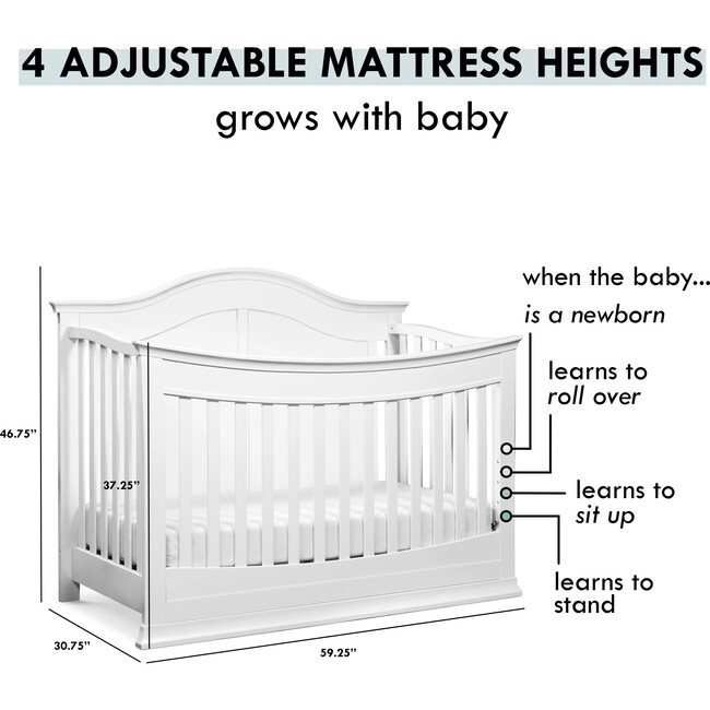 Meadow 4-in-1 Convertible Crib, White - Cribs - 6
