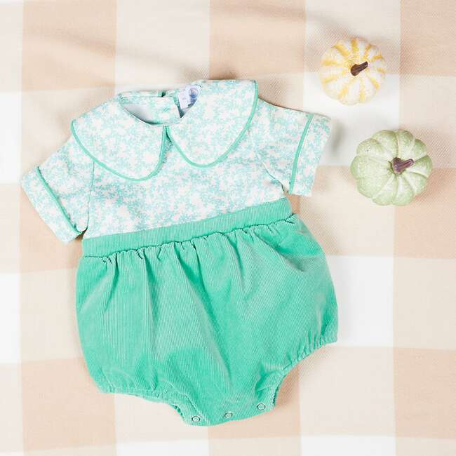 Short Sleeve Beau Bubble, Golden Isles Green Leaves - Rompers - 4