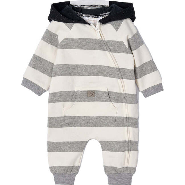 Striped Zipper Babysuit, Grey