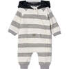 Striped Zipper Babysuit, Grey - Onesies - 1 - thumbnail