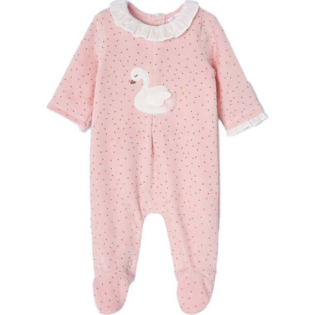 Swan Graphic Velour Babysuit, Pink - Onesies - 1