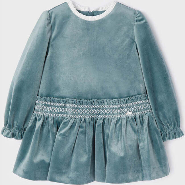 Velvet Smock Dress, Green - Dresses - 3