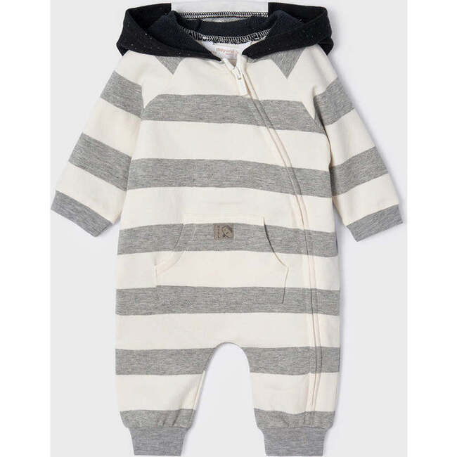 Striped Zipper Babysuit, Grey - Onesies - 3