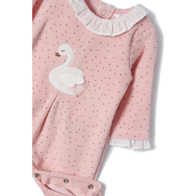 Swan Graphic Velour Babysuit, Pink - Onesies - 3