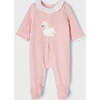 Swan Graphic Velour Babysuit, Pink - Onesies - 4 - thumbnail