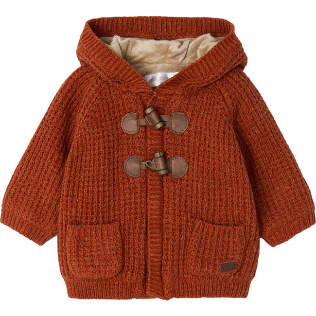 Woven Knit Hooded Cardigan, Orange - Cardigans - 1