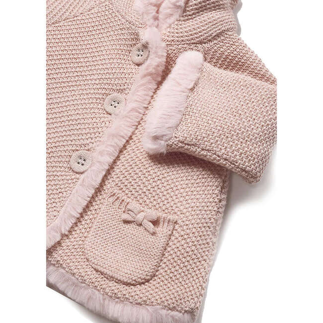 Pompon Knitted Hooded Cardigan, Pink