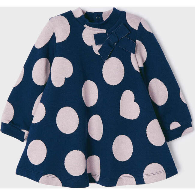 Polka Dot Knit Dress, Navy - Dresses - 3