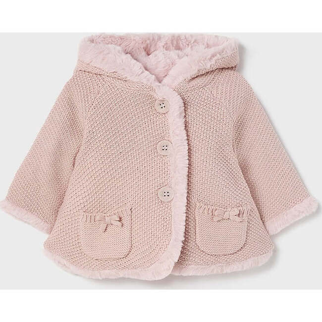 Pompon Knitted Hooded Cardigan, Pink - Cardigans - 4