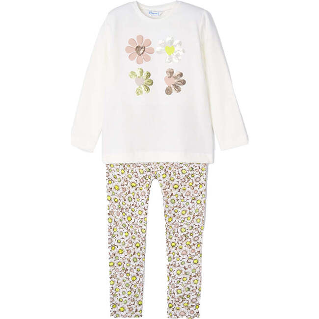 Floral Graphic Outfit, White - Mixed Apparel Set - 1