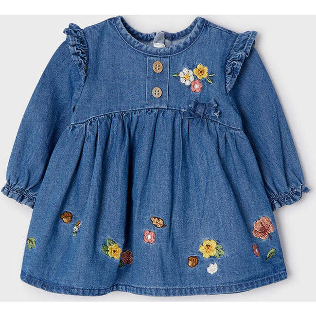 Floral Denim Dress, Navy - Dresses - 3