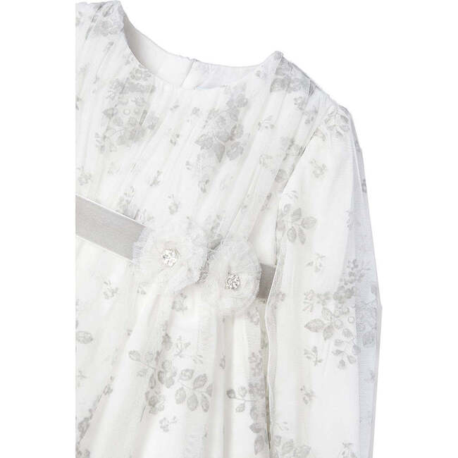 Floral Belt Tulle Dress, White