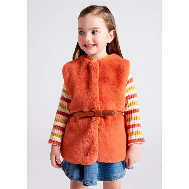 Faux Fur Vest, Orange - Vests - 2