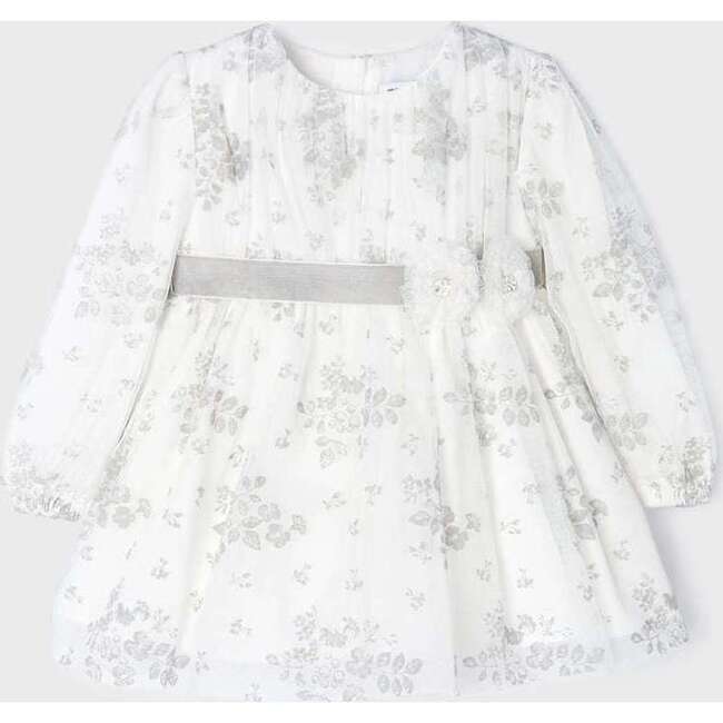 Floral Belt Tulle Dress, White - Dresses - 3