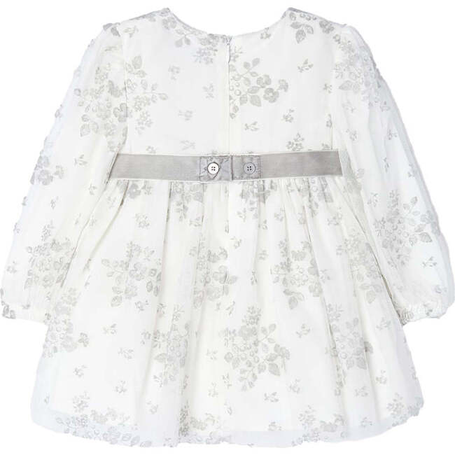 Floral Belt Tulle Dress, White - Dresses - 4