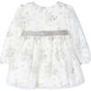 Floral Belt Tulle Dress, White - Dresses - 4