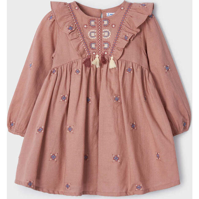 Embroidered Ruffle Dress, Mauve - Dresses - 4