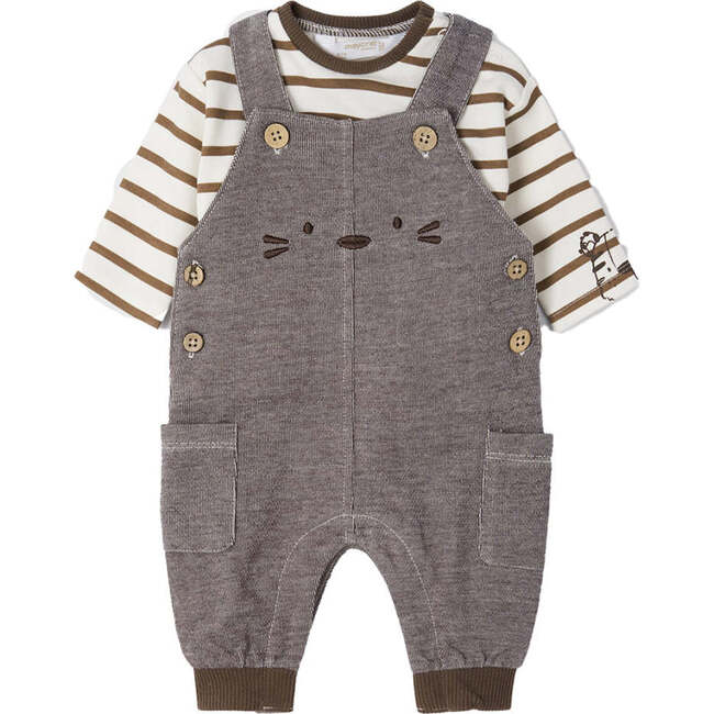 Cat Graphic Overalls Outfit, Grey