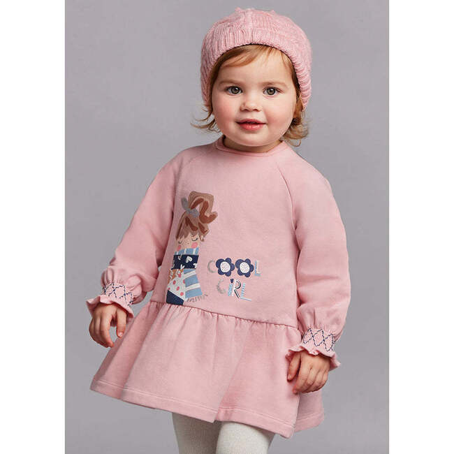 Cool Girl Graphic Fleece Dress, Pink - Dresses - 2