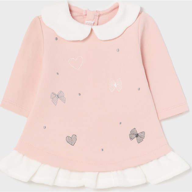 Butterfly Embroidred Fleece Dress, Pink - Dresses - 3