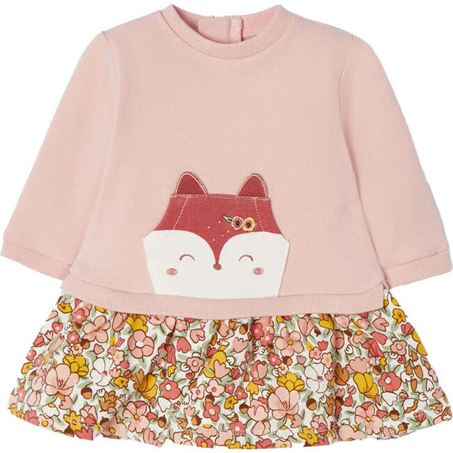 Fox Floral Graphic Fleece Dress, Pink