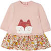 Fox Floral Graphic Fleece Dress, Pink - Dresses - 1 - thumbnail
