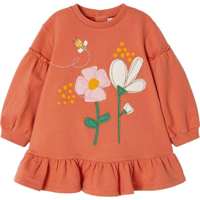 Flower Graphic Fleece Dress, Orange