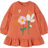 Flower Graphic Fleece Dress, Orange - Dresses - 1 - thumbnail