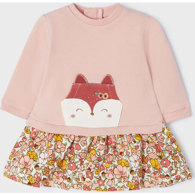 Fox Floral Graphic Fleece Dress, Pink - Dresses - 3