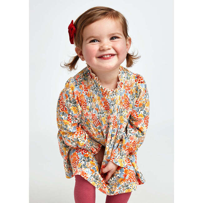 Floral Print Ruffle Dress, Orange