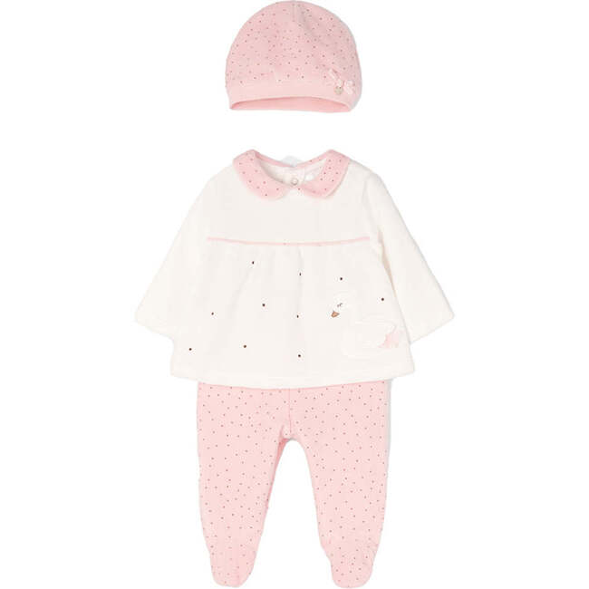 3pc Rose Pleated Outfit & Hat, Pink