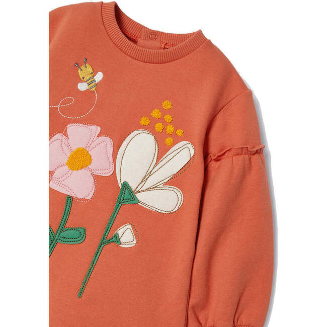 Flower Graphic Fleece Dress, Orange