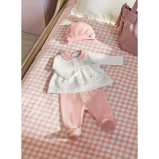 3pc Rose Pleated Outfit & Hat, Pink