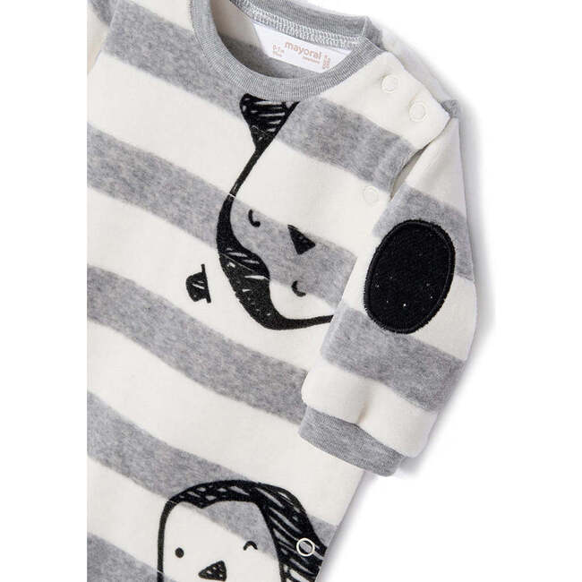 2pc Velour Penguin Graphic Babysuit Set, Grey - Onesies - 3