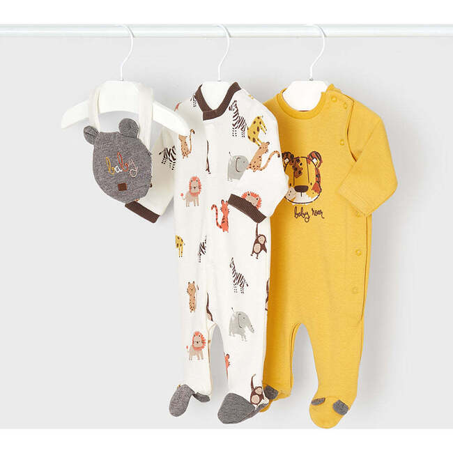 2pc Animal Graphic Babysuit & Bib, Beige - Onesies - 3