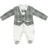Plaid Tuxedo Bodysuit, Grey - Onesies - 1 - thumbnail