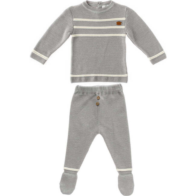 Striped Knitted Chic Outfit, Grey - Mixed Apparel Set - 1