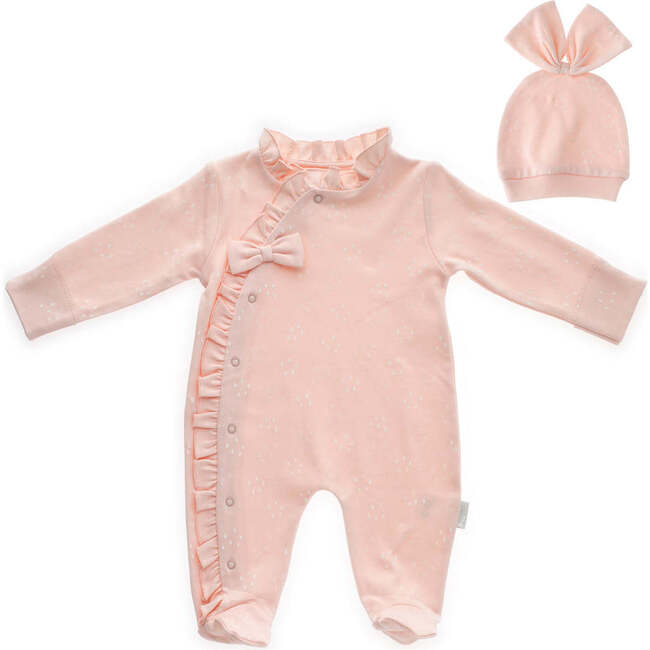Lovely Ruffle Bow Babysuit & Hat, Pink - Onesies - 1