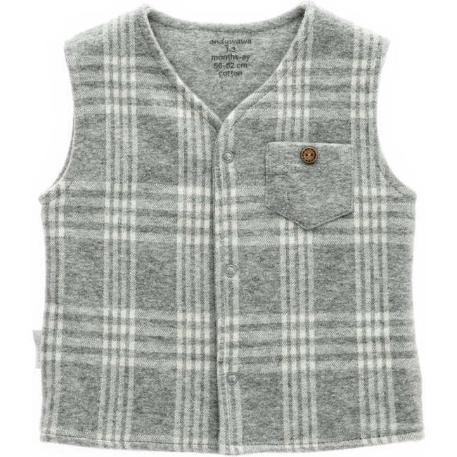 Little Hedgehog Plaid Pocket Vest, Grey