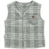 Little Hedgehog Plaid Pocket Vest, Grey - Vests - 1 - thumbnail