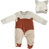 Striped Fox Babysuit & Hat Set, Beige - Onesies - 1 - thumbnail
