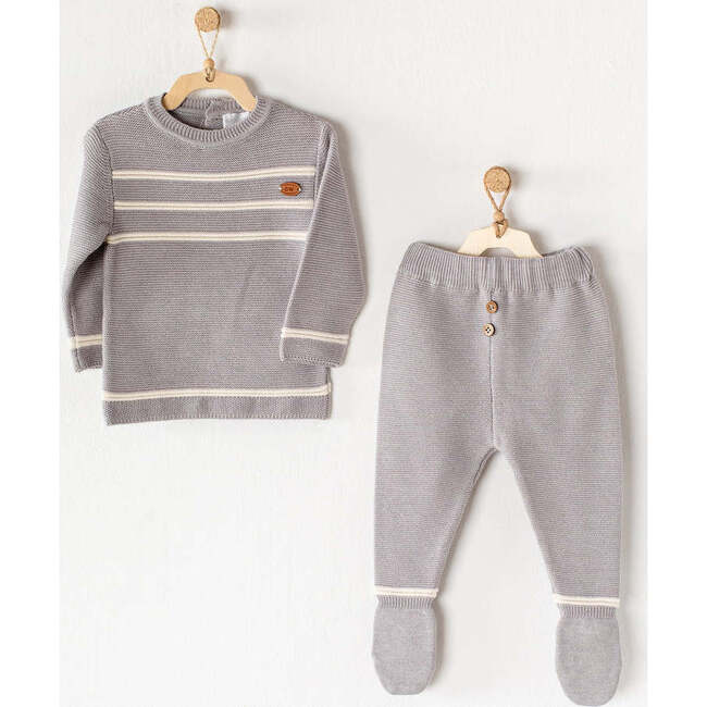 Striped Knitted Chic Outfit, Grey