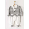 Plaid Tuxedo Bodysuit, Grey - Onesies - 2