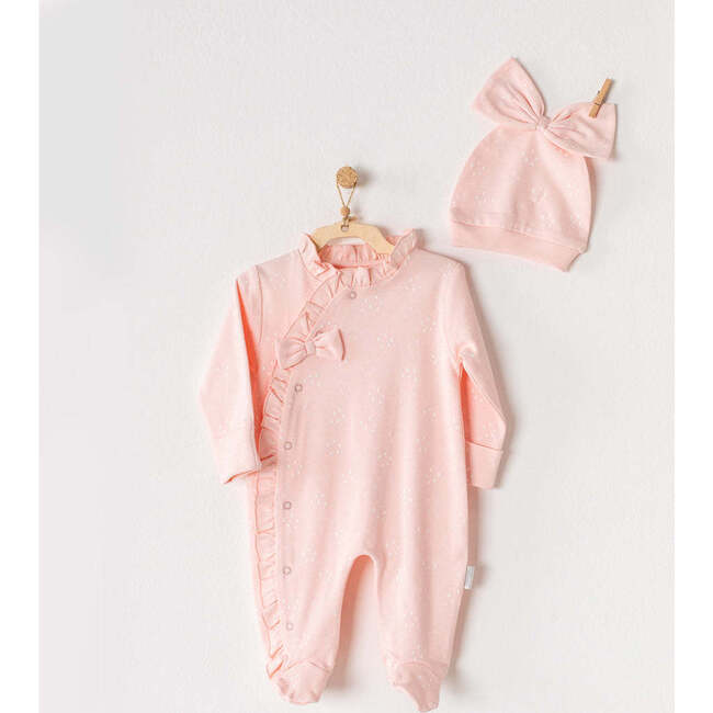 Lovely Ruffle Bow Babysuit & Hat, Pink