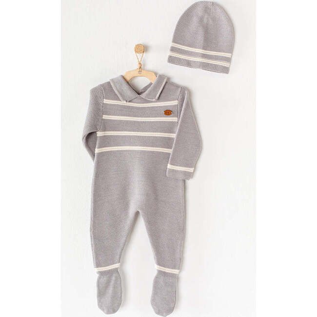 Striped Chic Babysuit & Hat, Grey