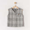 Little Hedgehog Plaid Pocket Vest, Grey - Vests - 2