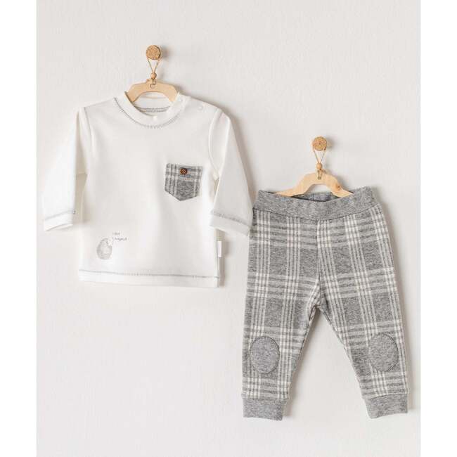 Little Hedgehog Plaid Outfit, White - Mixed Apparel Set - 2