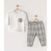 Little Hedgehog Plaid Outfit, White - Mixed Apparel Set - 2